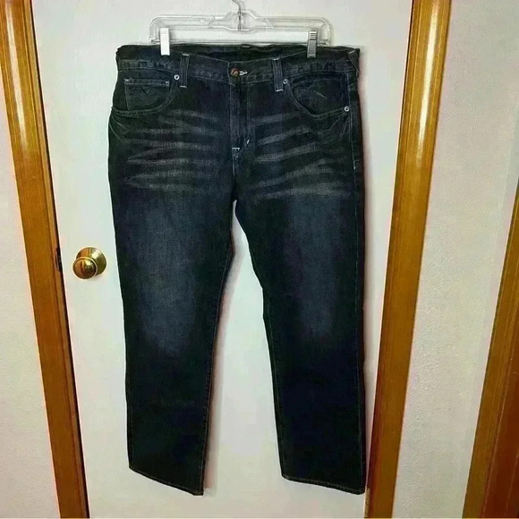 Guess Rebel Straight Leg Denim Jeans Mens 38x30 Dark Wash Blue 5 Pocket Casual - Picture 1 of 11